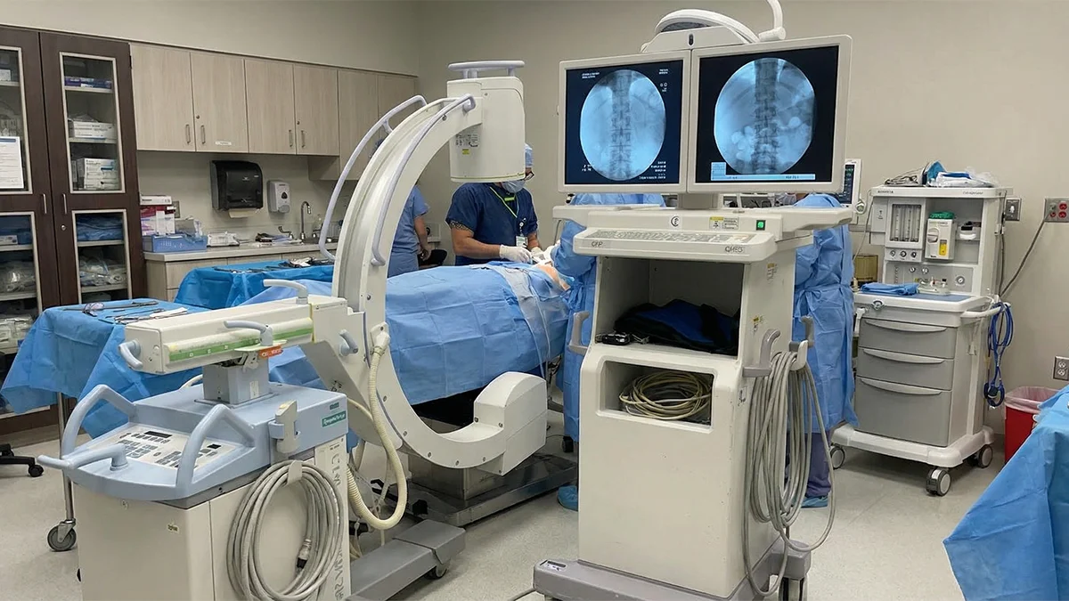 Portable digital X-ray system integrated into a Florida operating room, demonstrating professional imaging support during real surgical procedures.