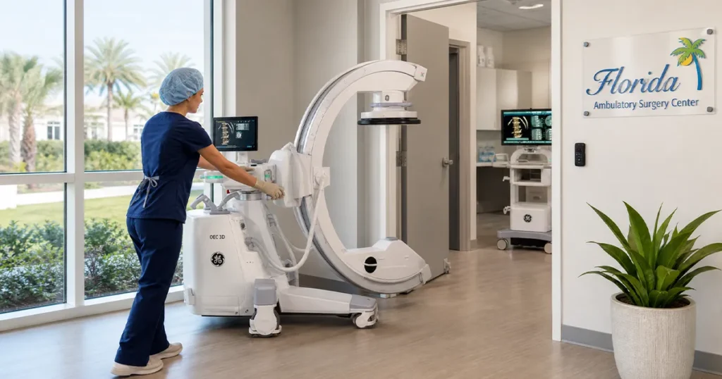 Coast to Coast Radiology GE OEC 9900 Elite C-arm delivery and setup in Florida surgery center
