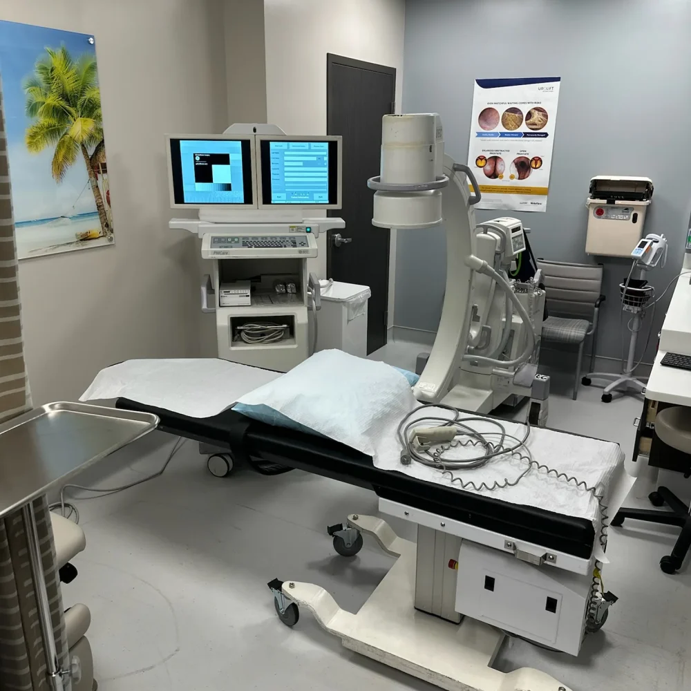 Mobile digital radiography machine delivered and fully set up in a Florida medical clinic procedure room, ready for immediate patient use.